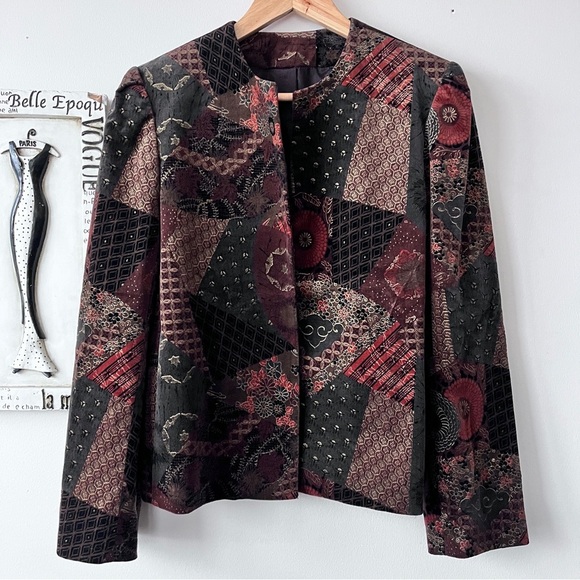 Vintage Jackets & Blazers - Vintage 70s Bohemian Hippie Patchwork Tapestry Velvet Jacket Size 14